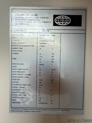 Tilslag FG Wilson P22-1 - 22 kVA Open Genset - DPX-16002-O
