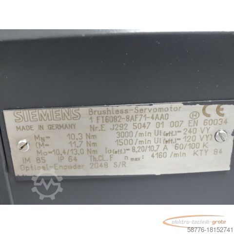 Siemens motor Siemens 1FT6082-8AF71-4AA0 Servomotor SN EJ292504701007