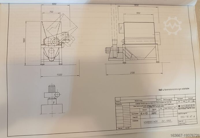 Θραυστήρας / σπαστήρας / μύλος και αποσυλλέκτης σκόνης Wieser Vorbrecher DV 1350-V