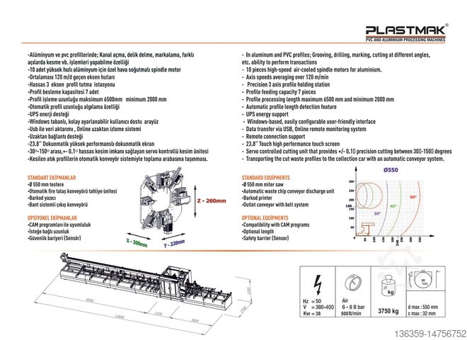 Dobbelt geringssav PLASTMAK PVC ALÜMİNUM İŞLEME MAKİNELERİ SÇ 4550 PROFILE CUTTING AND PROCESSING