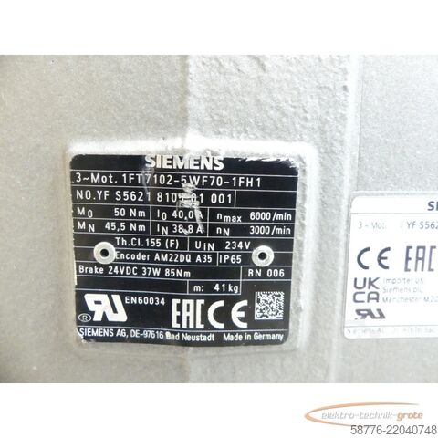 Unitate de control Siemens 1FT7102-5WF70-1FH1 Motor SN:YFS5621810501001 NEUWERTIG!!!