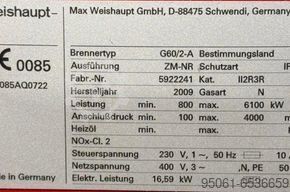 Brûleur à gaz WEISHAUPT  G-60 /2-A // 6100kw Weishaupt G60/2-A Mit Schaltschra,Fregnk