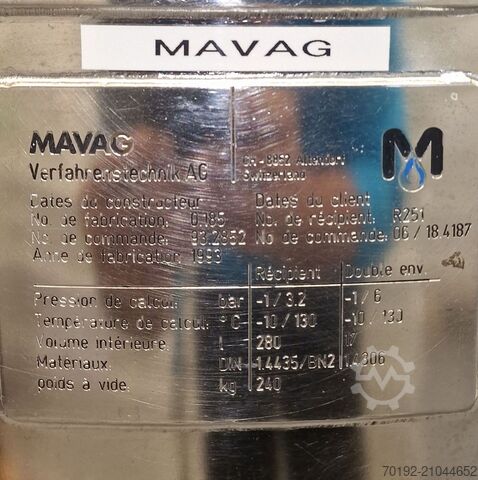 Cuve sous pression mobile de 280 litres en V4A, chauffable/réfrigérable, avec agitateur à hélice MAVAG Verfahrenstechnik AG B0109