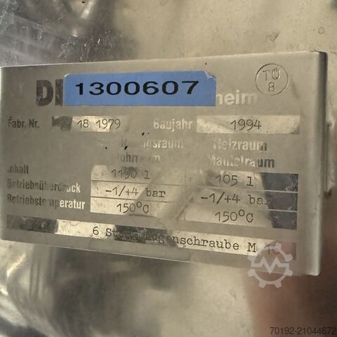 Cuve de process de 1190 litres, chauffable/refroidissable, résistante à la pression, en V2A avec agi Diessel B0101