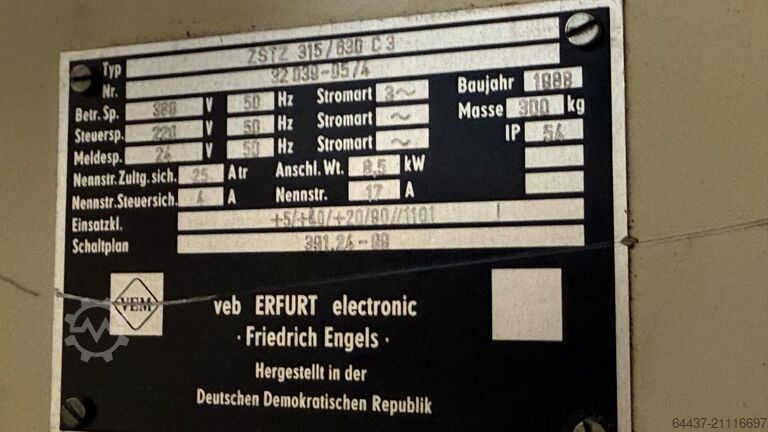 Gear Grinding Machine VEB ZSTZ 630 C 3 P VEB ERFURT electronic ZSTZ 630 C 3 P