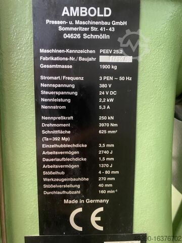 Tek kolonlu eksantrik pres, eksantrik delme presi, AMBOLD WMW AUE PEEV 25.2