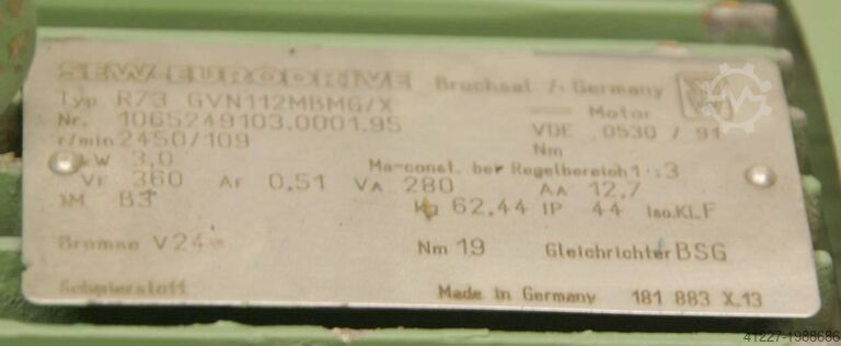 Aandrijfmotor 3 kW 109 tpm SEW Eurodrive R73 GVN112MBMG/X