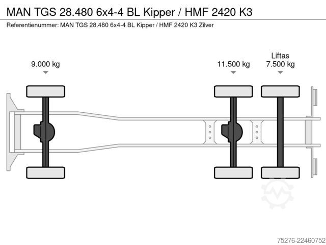 Ribaltabile con gru MAN TGS 28.480 6x4-4 BL Kipper / HMF 2420 K3
