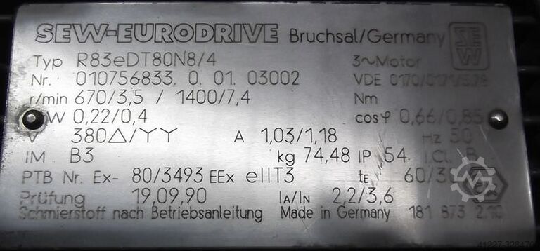 Silnik elektryczny 0,22/0,4 kW 670/1400 obr. SEW-EURODRIVE R83eDT80N8/4