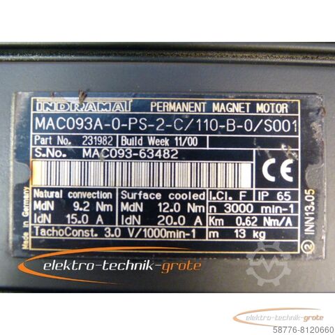 Indramat motor Indramat MAC093A-0-PS-2-C/110-B-0/S001 Permanent Magnet Motor
