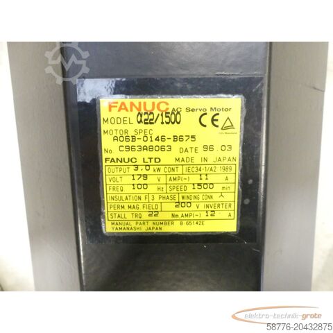 Fanuc-motor Fanuc a22/1500 A06B-0146-B675 Servomotor SN: C963A8063