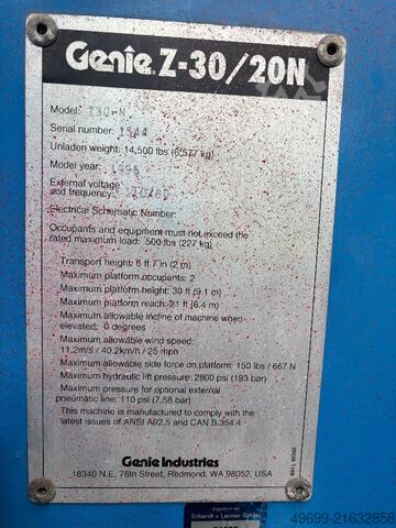 Articulated boom lift Genie Z 30/20 N 11,1m Gelenk-Teleskop-Arbeitsbühne