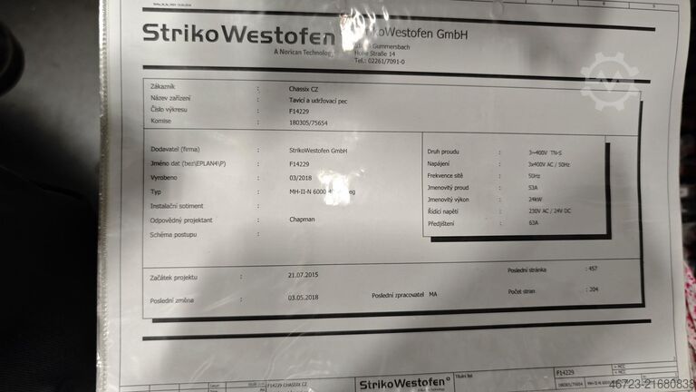 Aluminium Melting Oven 6 tonnes STRIKO WESTOFEN MH 2 (RD)-N 6000/4000 (2.0) G-eg