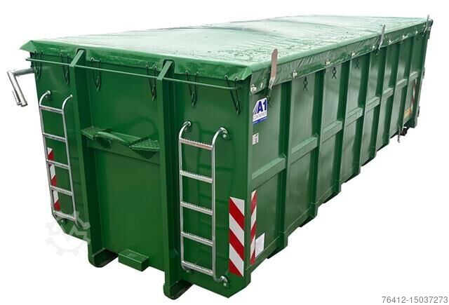 A1 Container Normbehälter 30 m³ Rollplane links RAL 6001 Smaragdgrün