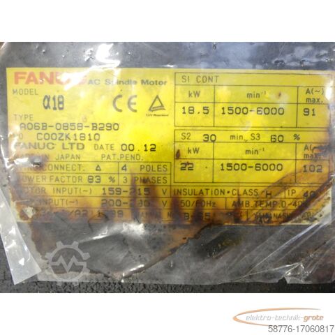 Jednostka sterująca Fanuc A06B-0858-B290 AC Spindle Motor SN:C00ZK1810