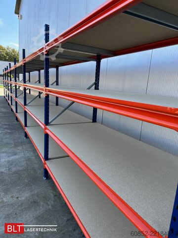 Breedvak opslagsstelling ca. 57 lfm. Weitspannregale H: 200 cm T: 80 cm , 400 kg Fachlast , 4 Ebenen