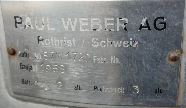 V4A malzemeden 270 litrelik basınçlı depo PAUL WEBER AG B0117