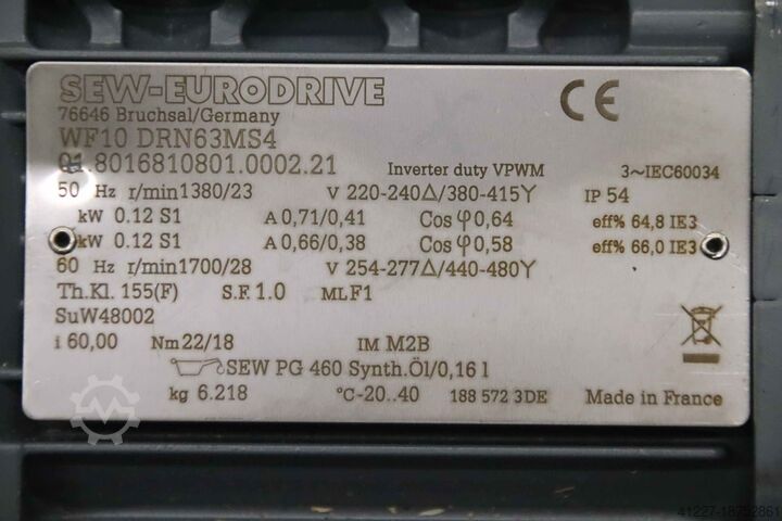 Silnik przekładniowy 0,12 kW 23 obr./min SEW-Eurodrive WF10 DRN63MS4