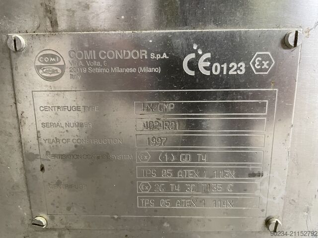 45" Comi Condor HX/GMP Stainless Steel Horizontal Peeler Centrifuge COMI-CONDOR HX/GMP