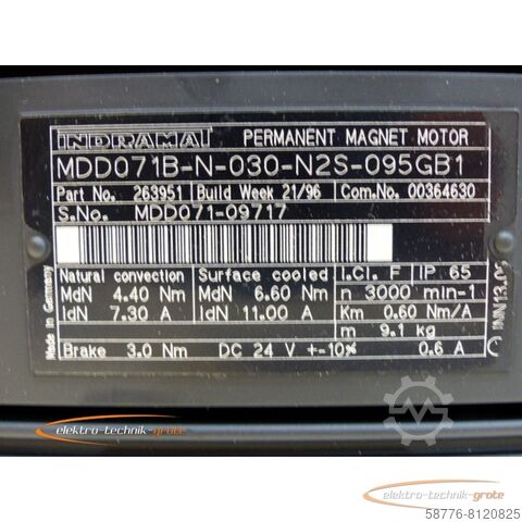 Motor Indramat Indramat MDD071B-N-030-N2S-095GB1 Permanent Magnet Motor - ! -