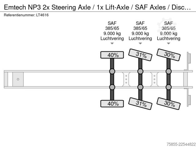 Platte bak Emtech NP3 2x Steering Axle / 1x Lift-Axle / SAF Axles...
