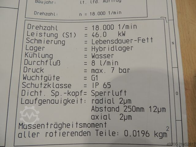 Husillo motor 46 kW 18000 rpm SPL HSK-A63