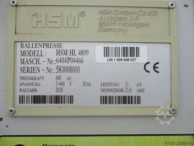 Balpress papperspress avfallspress HSM HL 4809 (3544)