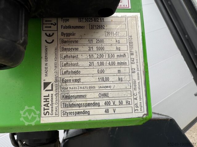 Kettingtakel 5 ton. 25 meter hefhoogte Stahl ST50
