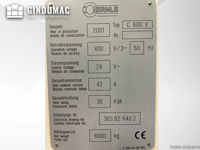 Vertikalna maљinske centar HERMLE C600V