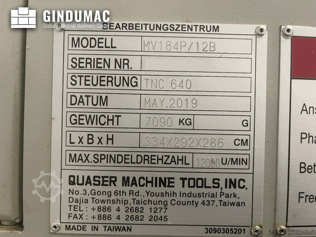 VERTIKALES BEARBEITUNGSZENTRUM Quaser MV 184P/12B