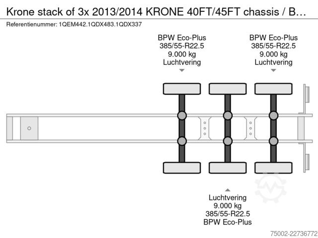 Transport de conteneurs Krone stack of 3x 2013/2014 KRONE 40FT/45FT chassis /...