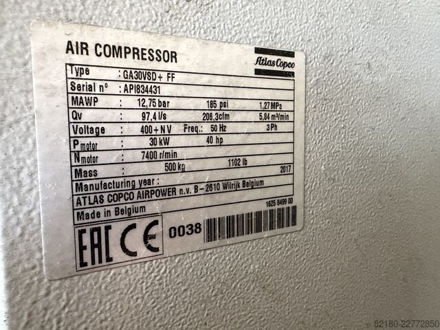 Compresor de tornillo de 30 kW Atlas Copco GA30VSD+ FF