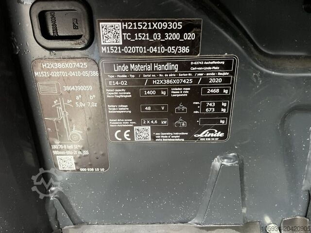 Elektrisk 3 -hjulet gaffeltruck Linde E14-02