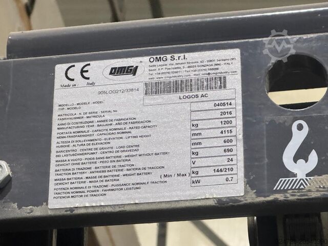 High-lift pallet truck OMG LOGOS AC 1200kg 4115mm