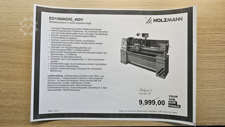 Drejebænk (centerdrejebænk) Holzmann ED1500KDIG_400V