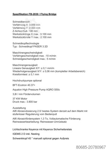 Maszyna do cięcia wodą Dardi International /  FB-2030 Neu FB-2030 ESA / IGEMS/KEYENCE/Allfi