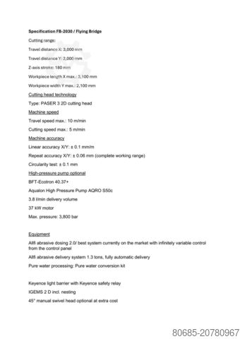 Maszyna do cięcia wodą Dardi International /  FB-2030 Neu FB-2030 ESA / IGEMS/KEYENCE/Allfi