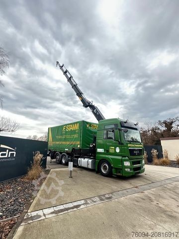 Plattewagen met zeil MAN TGS 26.480 Kran 25m, Wechselpritsche , Container