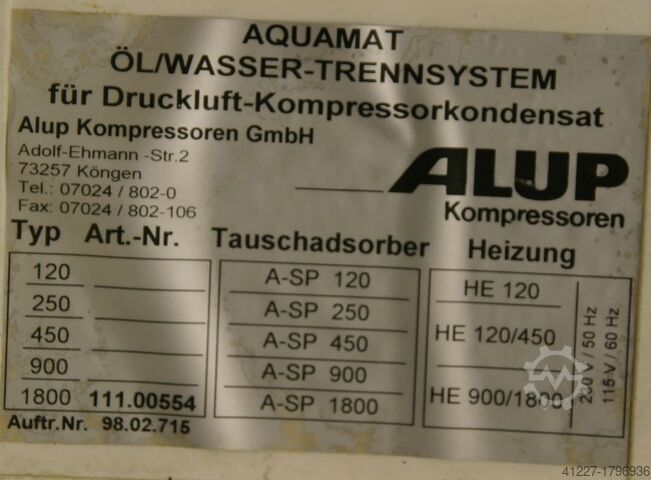 Σύστημα διαχωρισμού λαδιού-νερού για συμπιεστές ALUP Aquamat 1800