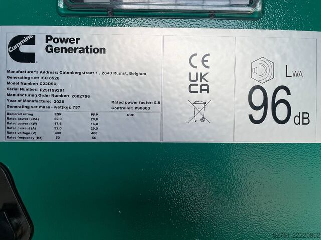 Kamenivo Cummins C22D5Q - 22 kVA Generator - DPX-18501-Q