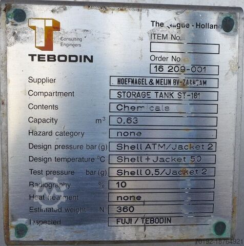 Tanque agitador calentable/refrigerable de 630 litros fabricado en V2A con agitador de palas inclina  