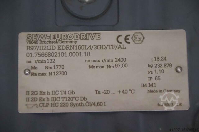 Motorreductor 15 kW 81 rpm SEW-Eurodrive R97/II2GD EDRN160L4/3GD/TZF/AL
