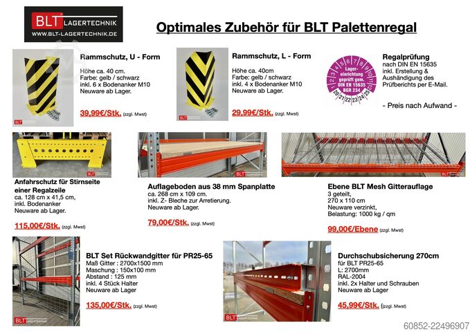 Zwaarlaststelling ca. 14 lfm. Palettenregale H: 550cm Fachlast: 3000 kg , 60 Palettenplätze