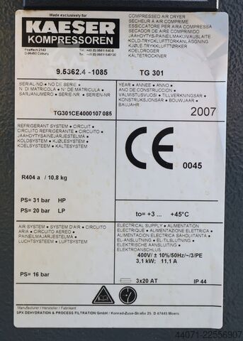 Rashladni sušač komprimovanog vazduha TG 301 Kaeser TG 301