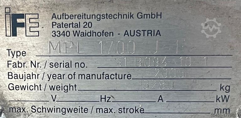 Ueberbandmagnetscheider / Abscheider IFE MPL 1700 J-E