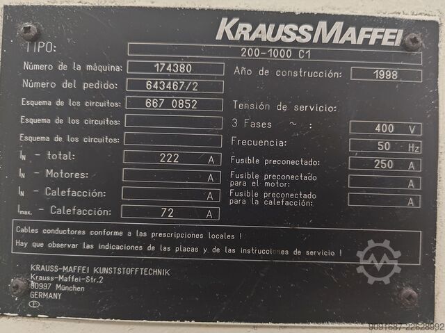 Máquina de moldagem por injeção KraussMaffei 200-1000 C1