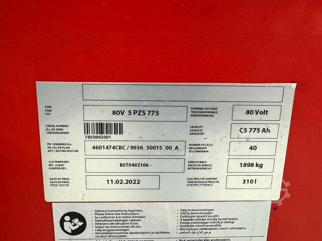 Batterij 02/2022, onderhoud + keuring volgens UVV 07/2027 Linde E 45/600H