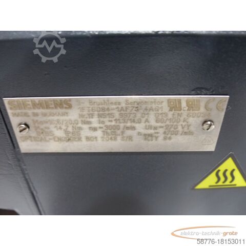 Siemens Motor Siemens 1FT6084-1AF71-4AG1 SN:YFN515997301013 generalüberholt mit 12 Monaten Gewährleistung!