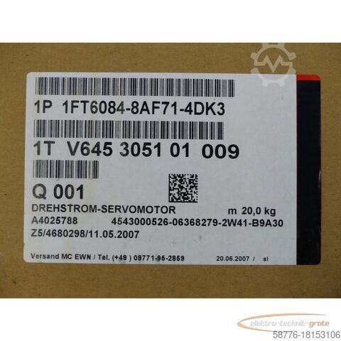 Siemens-motor Siemens 1FT6084-8AF71-4DK3 SN:1TV6453051-01009  !