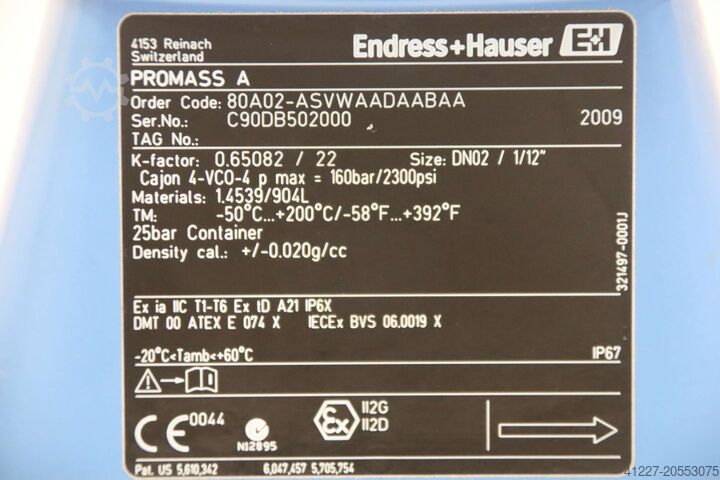 Flowmåler Endress+Hauser Promass A  80A02-ASVWAADAABAA